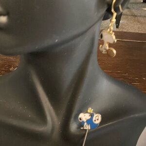 United Feature vintage snoopy earrings and stick pin . Music , tennis